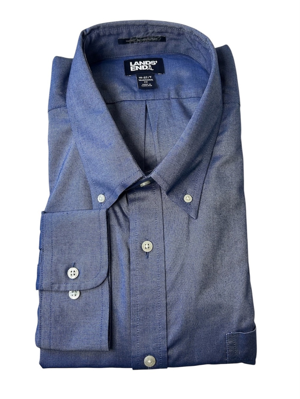 LANDS' END Mens 19 37 Tall French Blue No Iron Oxford Supima Cotton Button Shirt